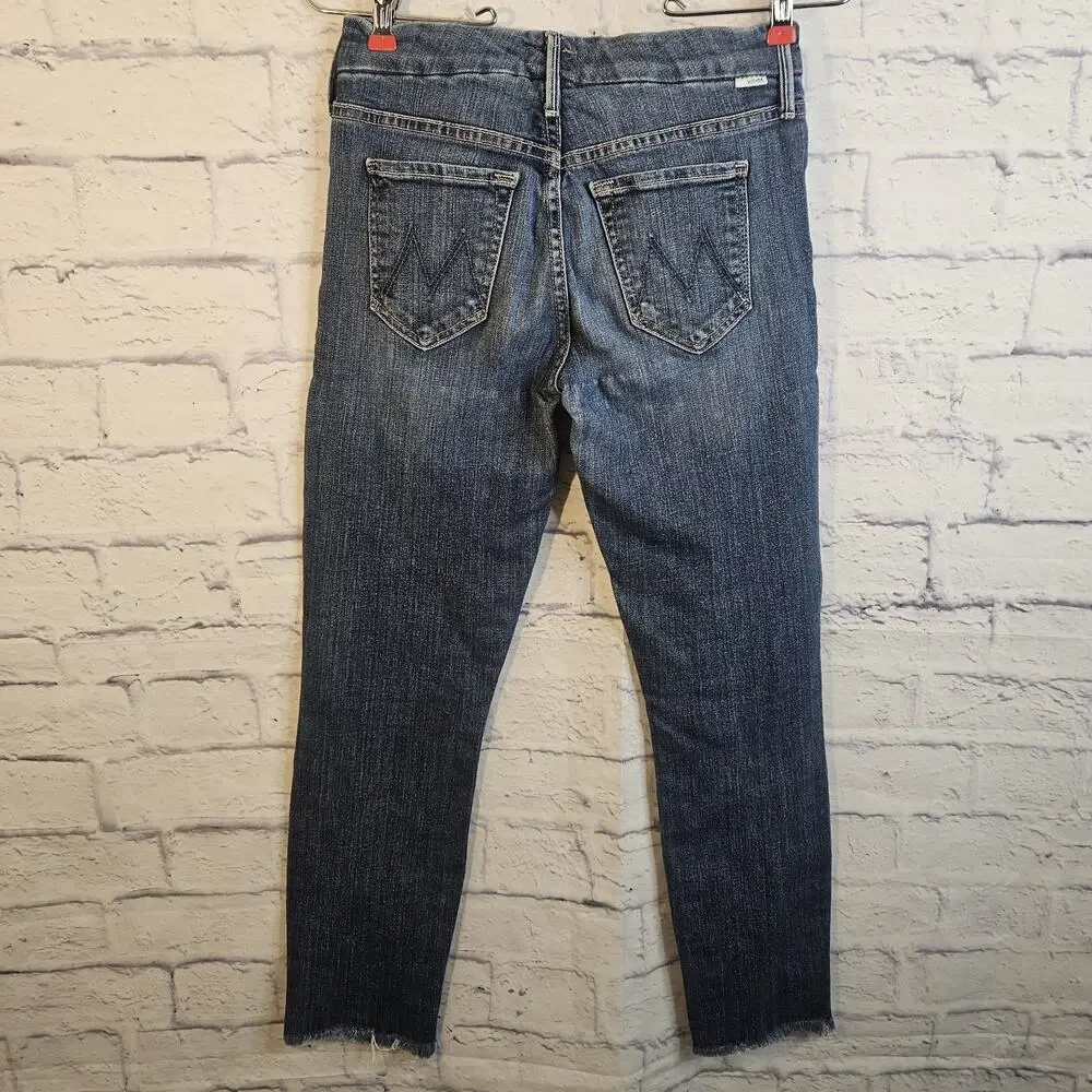 Mother Jeans Womens 24 Blue Looker Ankle Fray Girl Crush Skinny Distressed - Picture 5 of 11